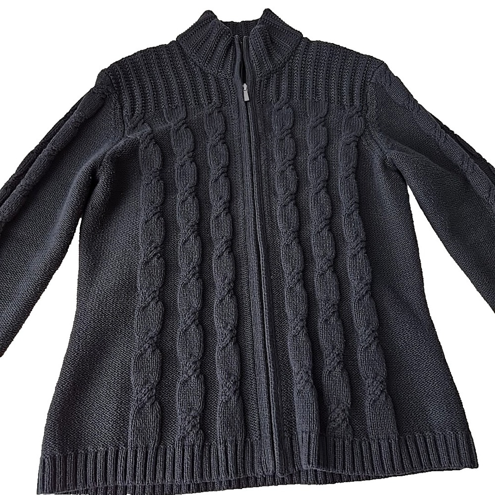 Amber Sun Cable Knit Full Zip Cardigan Black Sweater S Minimalist Capsule